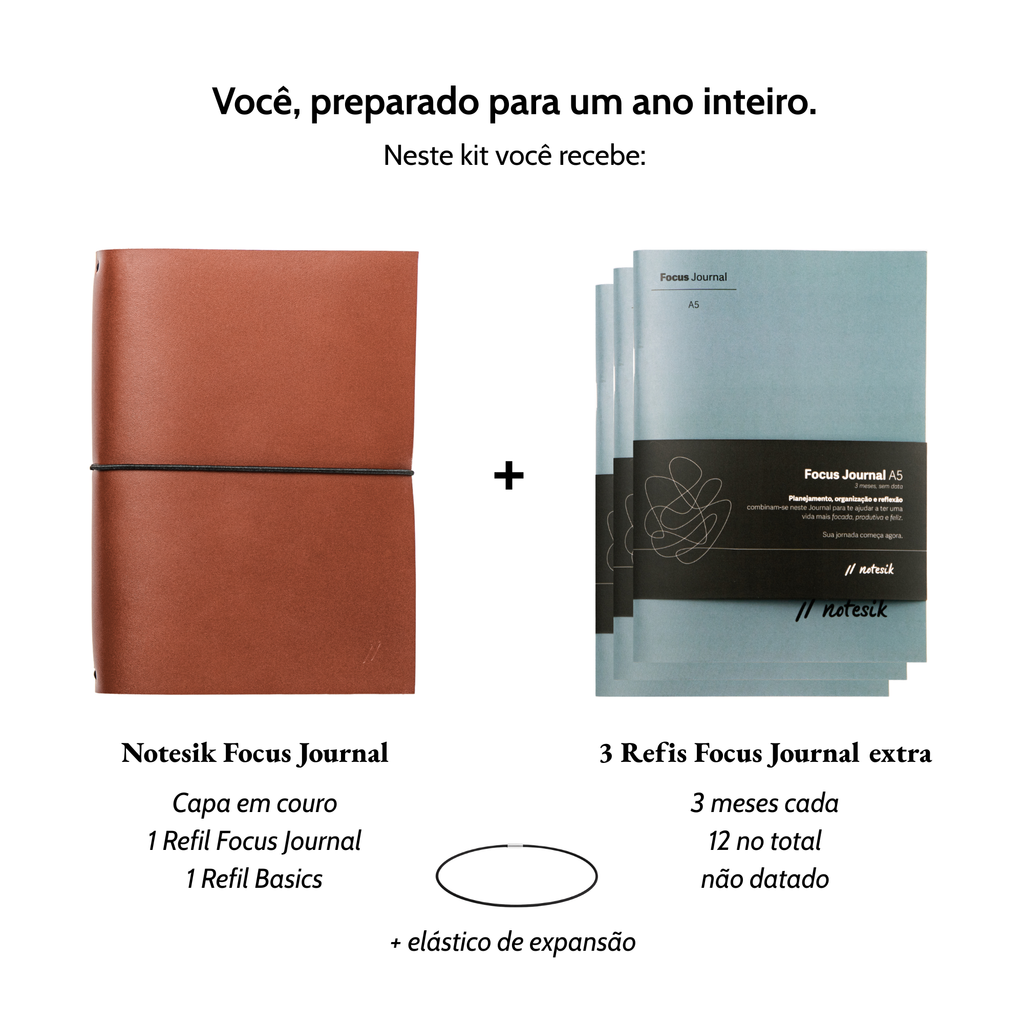 Caderno Focus Journal, Medium (A5) - Planner, Kit 1 Ano